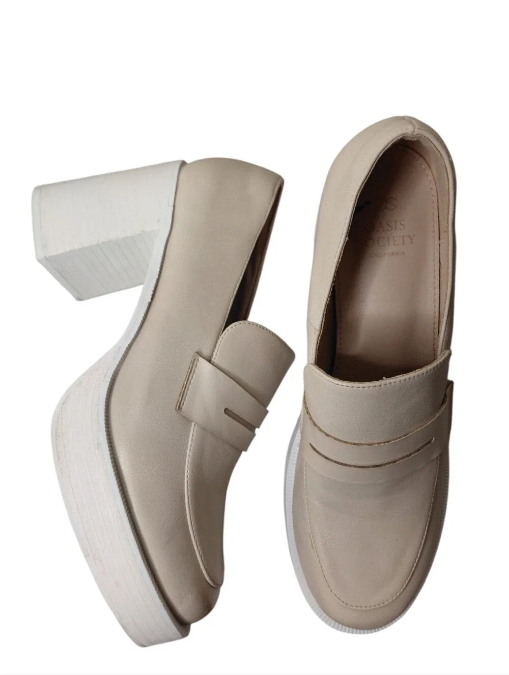 Oasis Society Hannah Cream Platform Penny Loafers with Chunky Block Heel Sz 8.5